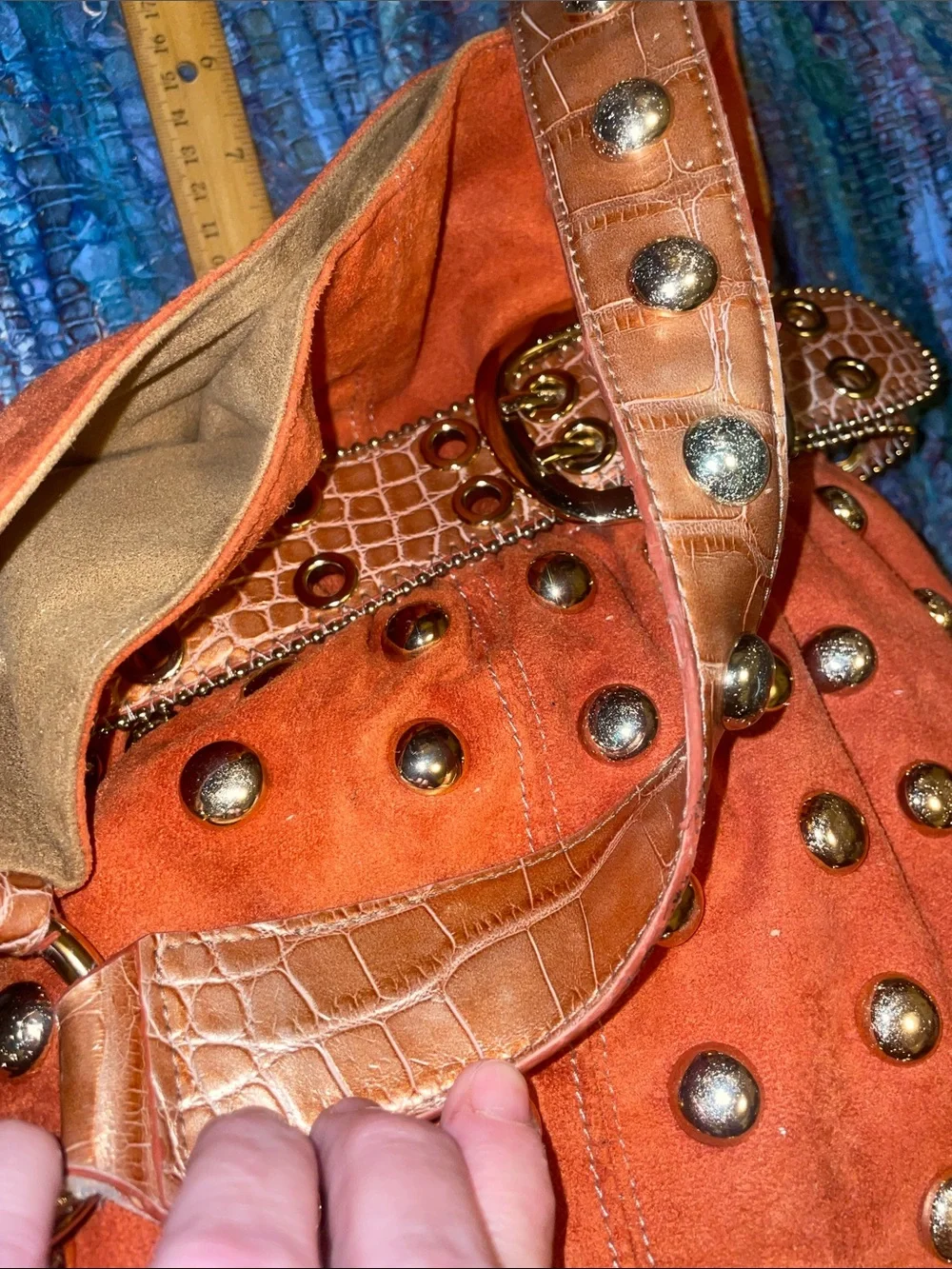 Kathy Van Zeeland Orange Studded Shoulder Bag